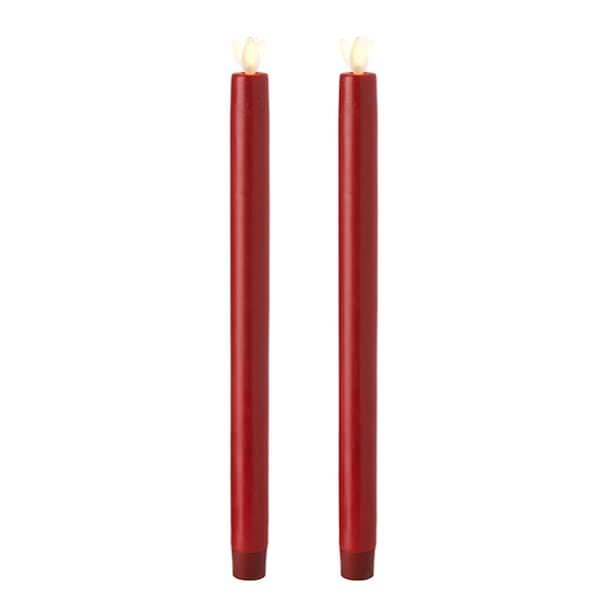 12" Red Wax LED Taper Candles with Timer (2 pack)