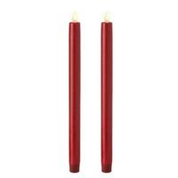 Liown 12" Red Wax LED Taper Candles with Timer (2 pack)