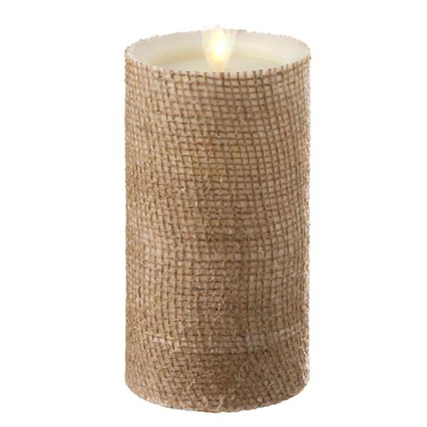 7" Burlap Wax LED Pillar Candle with Timer