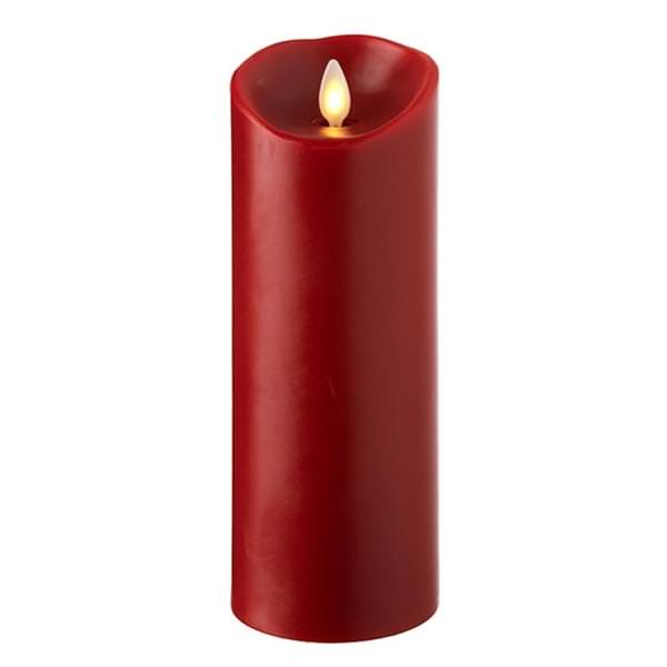 8" Red Wax Push Flame LED Pillar Candle with Timer