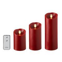 Liown 4.5/6/8" Red Cinnamon Scent Wax Push Flame LED Pillar Candles with Timer and Remote (set of 3)