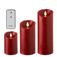 View 4.5/6/8" Red Wax Push Flame LED Pillar Candles with Timer and Remote (set of 3)