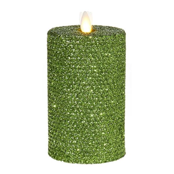 3.25" x 6" Green Honeycomb Glittered LED Pillar Candle