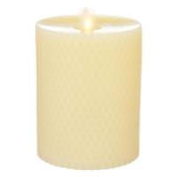 View 3.5" x 5" Ivory Embossed Honeycomb (Unscented) Straight Edge Battery Operated Moving Flame LED Candle