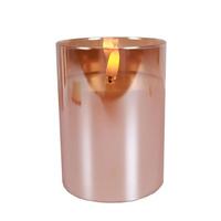 RAZ Imports 3" x 4" Ivory Wax Gold Glass LED Pillar Candle with Timer