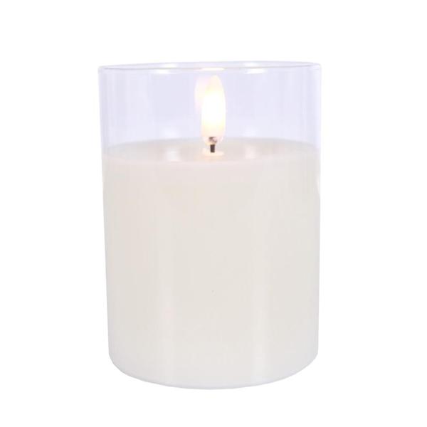 3" x 4" Ivory Wax Clear Glass LED Pillar Candle with Timer