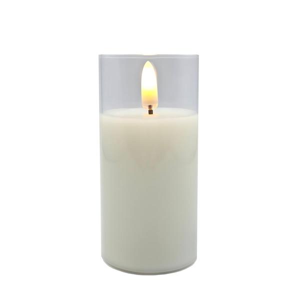 2" x 4" Ivory Wax Clear Glass LED Pillar Candle with Timer