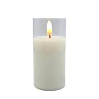 View 2" x 4" Ivory Wax Clear Glass LED Pillar Candle with Timer
