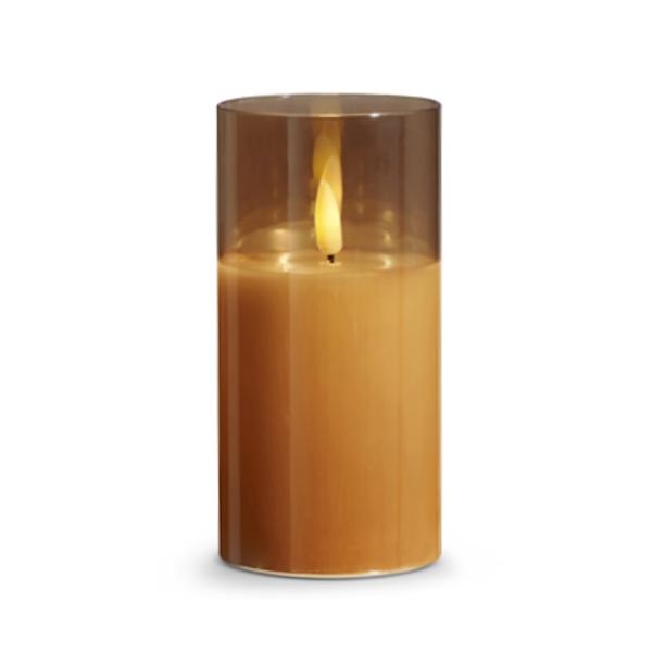 3" x 6" Ivory Wax Gold Glass LED Pillar Candle with Timer