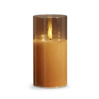 RAZ Imports 3" x 6" Ivory Wax Gold Glass LED Pillar Candle with Timer