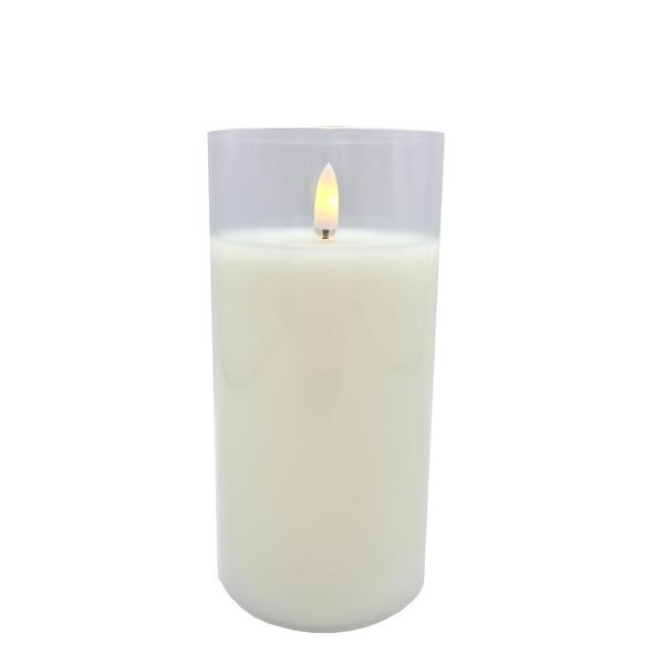 3" x 6" Ivory Wax Clear Glass LED Pillar Candle with Timer