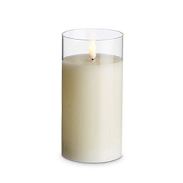 3" x 6" Ivory Wax Clear Glass LED Pillar Candle with Timer