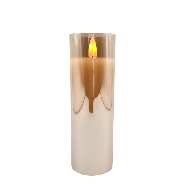 2" x 6" Ivory Wax Gold Glass LED Pillar Candle with Timer