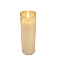 RAZ Imports 2" x 6" Ivory Wax Gold Glass Flickering LED Pillar Candle with Timer
