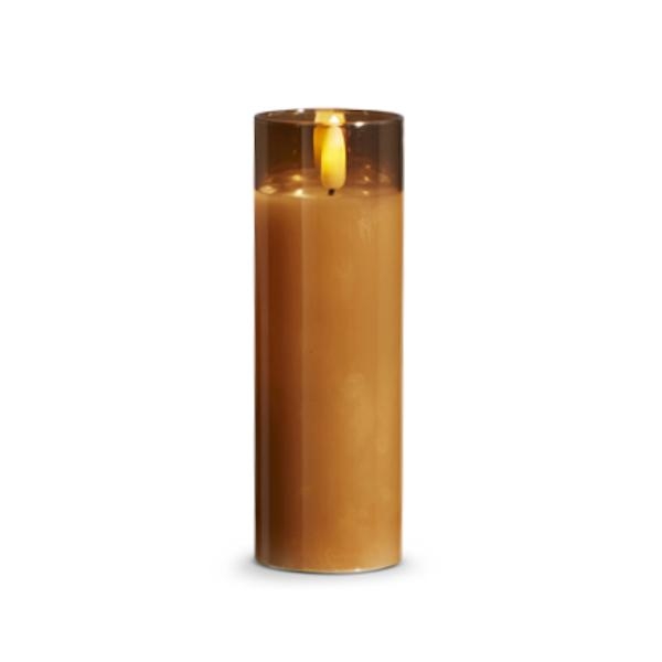 2" x 6" Ivory Wax Gold Glass LED Pillar Candle with Timer