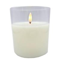 View 3.5" x 4" Ivory Wax Clear Glass LED Pillar Candle with Timer
