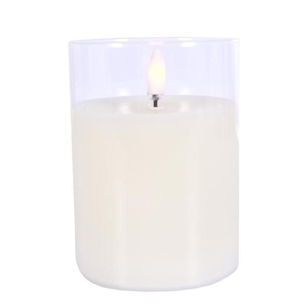 3.5" x 5" Ivory Wax Clear Glass LED Pillar Candle with Timer