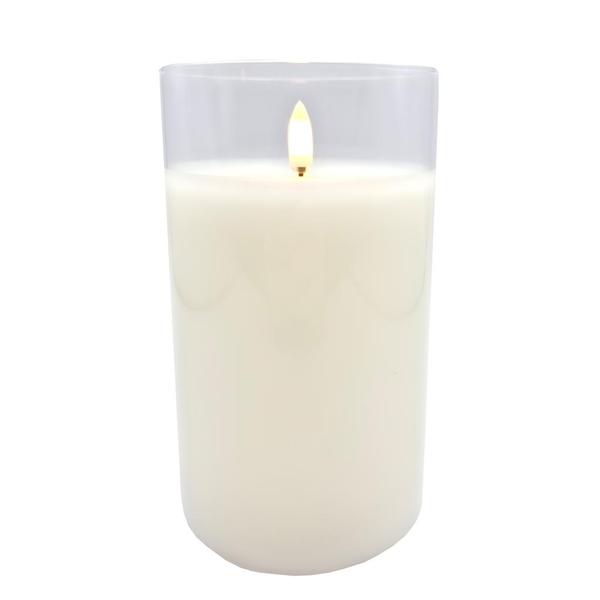 3.5" x 6" Ivory Wax Clear Glass LED Pillar Candle with Timer