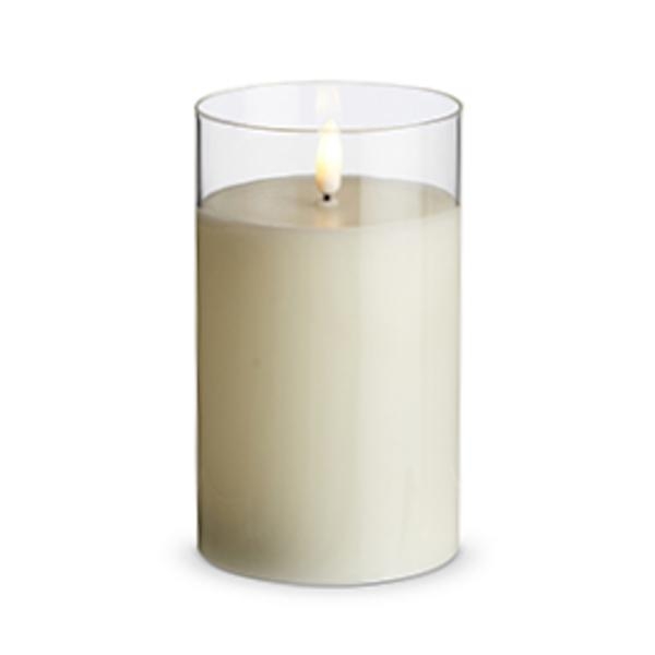 3.5" x 6" Ivory Wax Clear Glass LED Pillar Candle with Timer