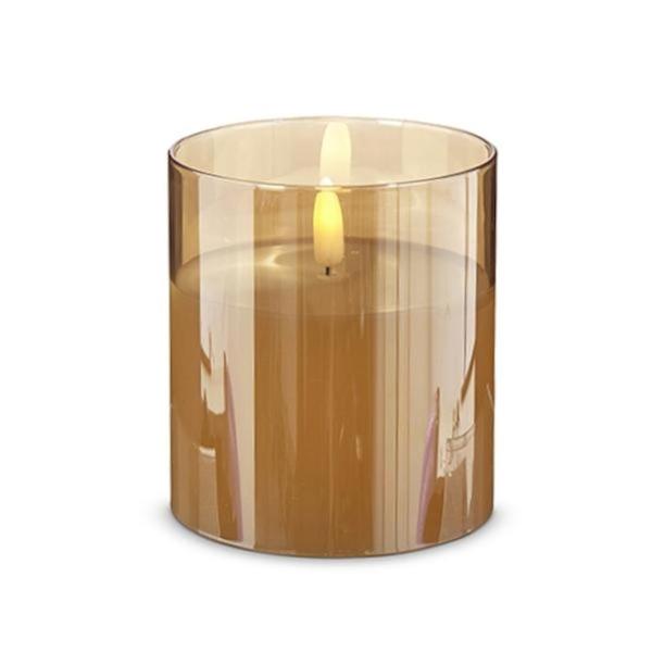 3.5" x 4" Ivory Wax Gold Glass LED Pillar Candle with Timer