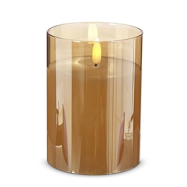 3.5" x 5" Ivory Wax Gold Glass LED Pillar Candle with Timer