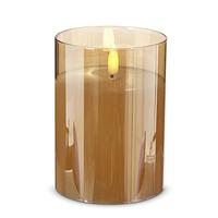 RAZ Imports 3.5" x 5" Ivory Wax Gold Glass LED Pillar Candle with Timer