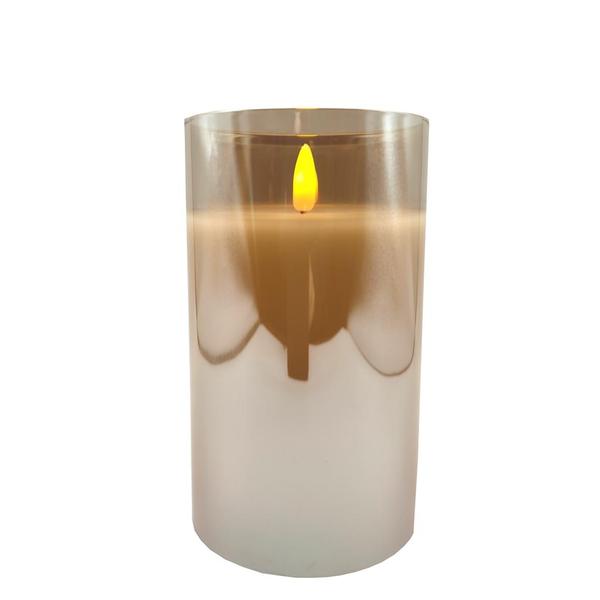3.5" x 6" Ivory Wax Gold Glass LED Pillar Candle with Timer