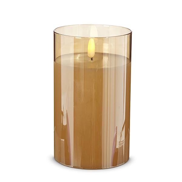 3.5" x 6" Ivory Wax Gold Glass LED Pillar Candle with Timer