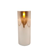 RAZ Imports 2" x 5" Ivory Wax Gold Glass LED Pillar Candle with Timer