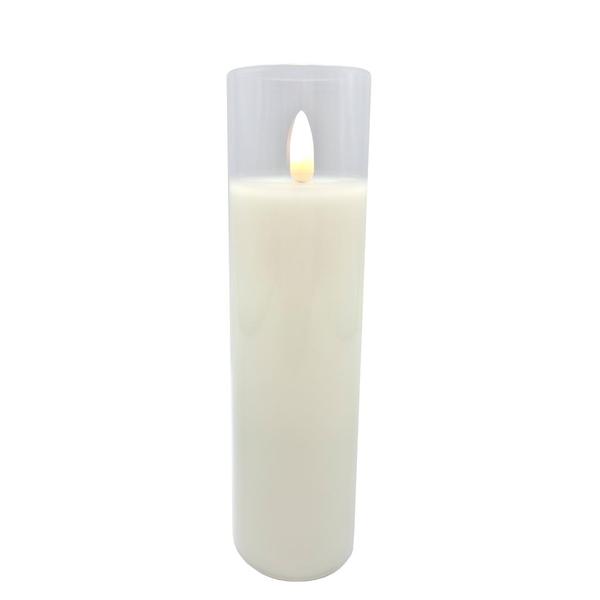 2" x 7" Ivory Wax Clear Glass LED Pillar Candle with Timer