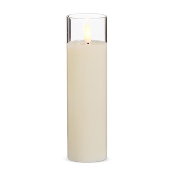 2" x 7" Ivory Wax Clear Glass LED Pillar Candle with Timer