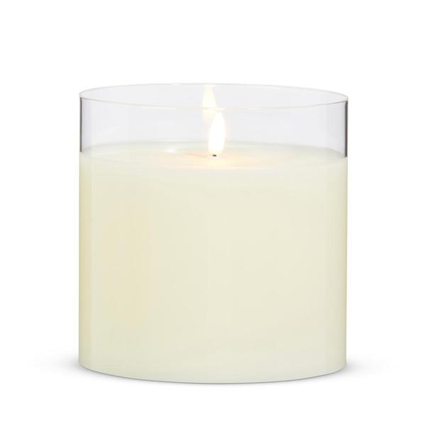 6" x 6" Ivory Wax Clear Glass LED Pillar Candle with Timer