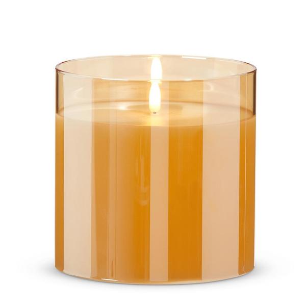 6" x 6" Ivory Wax Gold Glass LED Pillar Candle with Timer