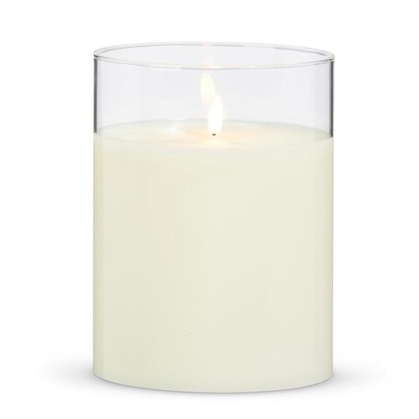 6" x 8" Ivory Wax Clear Glass LED Pillar Candle with Timer