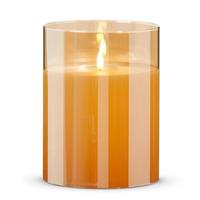 RAZ Imports 6" x 8" Ivory Wax Gold Glass LED Pillar Candle with Timer