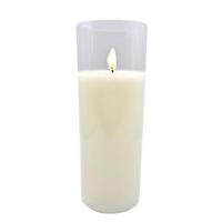 View 3" x 8" Ivory Wax Clear Glass LED Pillar Candle with Timer