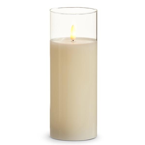 3" x 8" Ivory Wax Clear Glass LED Pillar Candle with Timer