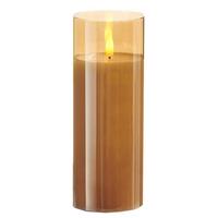 View 3" x 8" Ivory Wax Gold Glass LED Pillar Candle with Timer