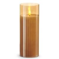 RAZ Imports 3" x 8" Ivory Wax Gold Glass LED Pillar Candle with Timer