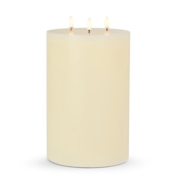 6" x 9" Ivory Triflame Wax LED Pillar Candle with Timer