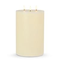 Luminesce 6" x 9" Ivory Triflame Wax LED Pillar Candle with Timer