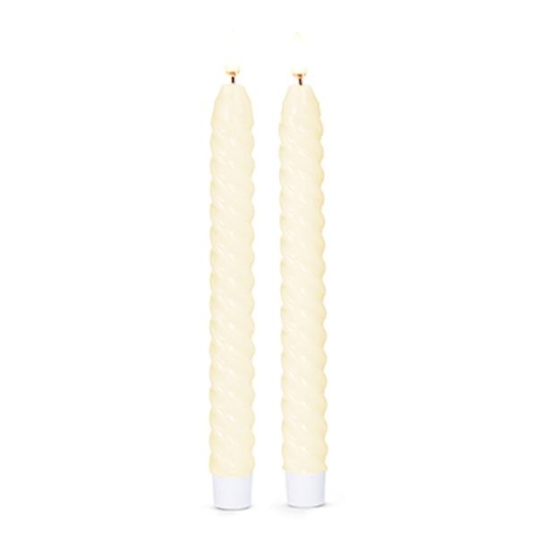 8.5" Ivory Twist Wax LED Taper Candles with Timer (2 pack)