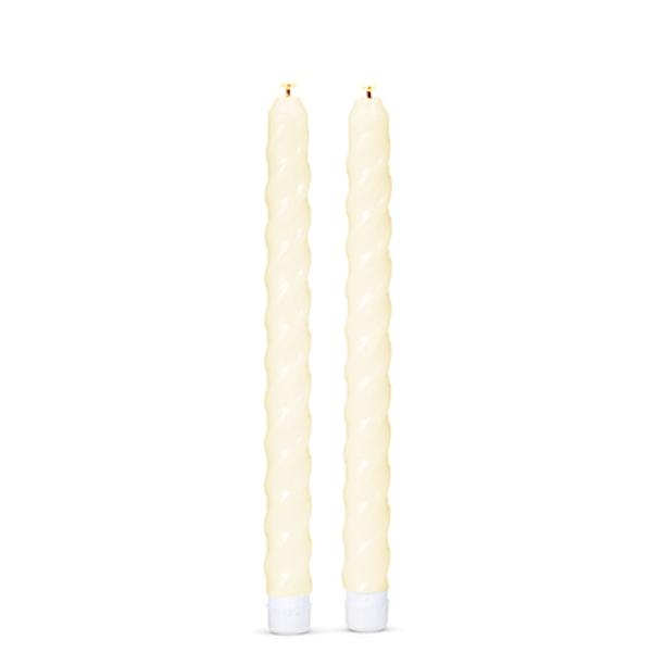 10.5" Ivory Twist Wax LED Taper Candles with Timer (2 pack)