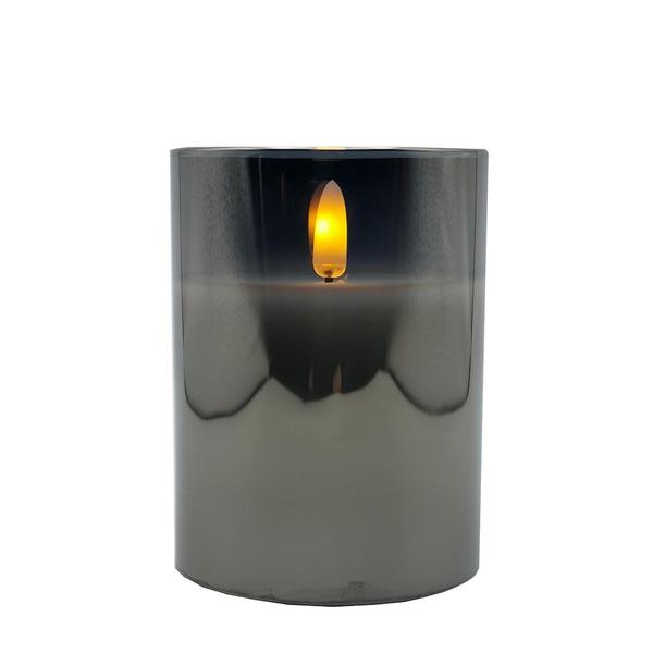 3" x 4" Ivory Wax Smoke Glass LED Pillar Candle with Timer