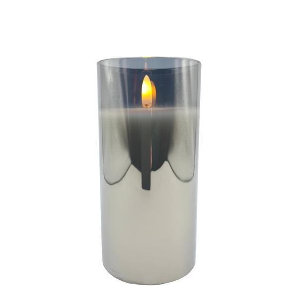 3" x 6" Ivory Wax Smoke Glass LED Pillar Candle with Timer