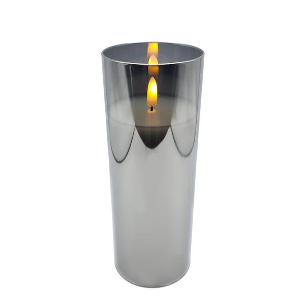 3" x 8" Ivory Wax Smoke Glass LED Pillar Candle with Timer