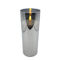 View 3" x 8" Ivory Wax Smoke Glass LED Pillar Candle with Timer