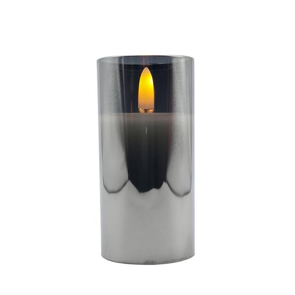 2" x 4" Ivory Wax Smoke Glass LED Pillar Candle with Timer