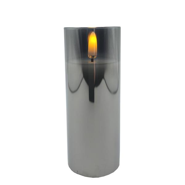 2" x 5" Ivory Wax Smoke Glass LED Pillar Candle with Timer