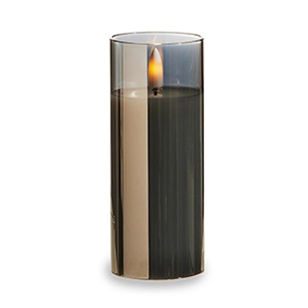 2" x 5" Ivory Wax Smoke Glass LED Pillar Candle with Timer